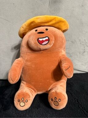 MINISO Orange Bear Plush 30cm 11.8” Yellow Hat Cute Smiling Stuffed Toy